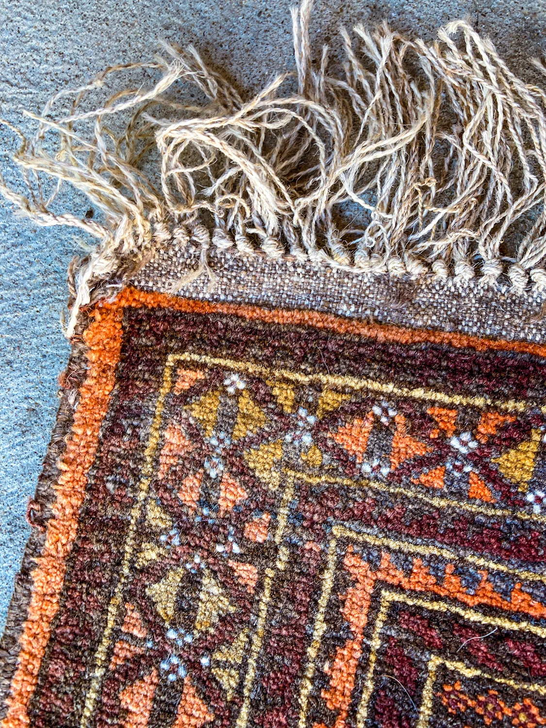 Vintage 1980s Orange Red Fringe 5x3ft Hand Woven Persian Wool Area Rug