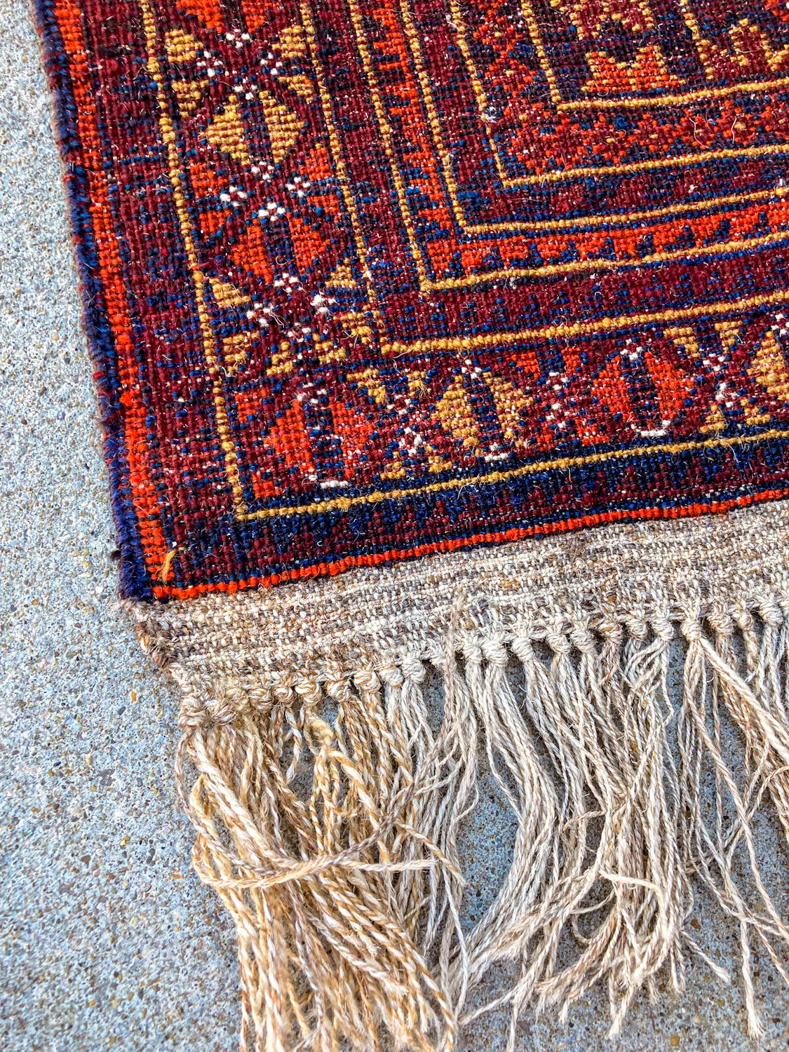 Vintage 1980s Orange Red Fringe 5x3ft Hand Woven Persian Wool Area Rug