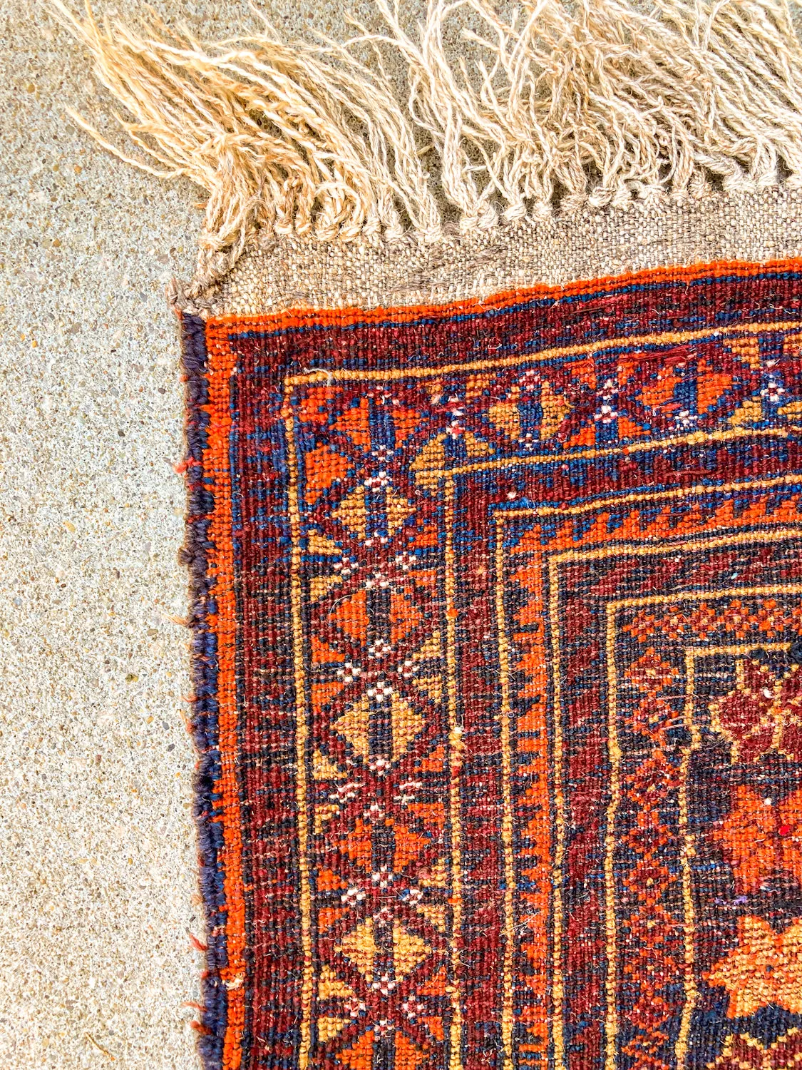 Vintage 1980s Orange Red Fringe 5x3ft Hand Woven Persian Wool Area Rug