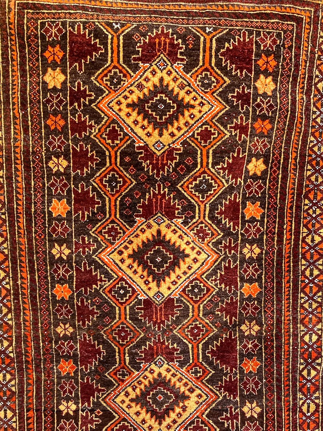 Vintage 1980s Orange Red Fringe 5x3ft Hand Woven Persian Wool Area Rug