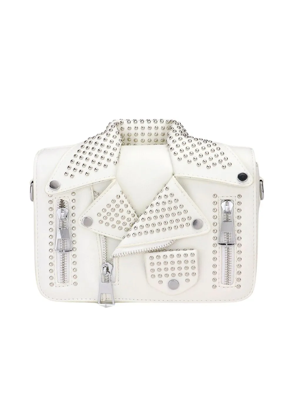 White Studded Leather Jacket Crossbody Bag