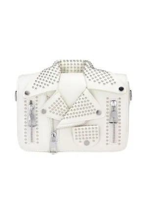 White Studded Leather Jacket Crossbody Bag