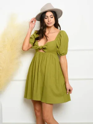 WOMEN'S LINEN FRONT TIE MINI DRESS
