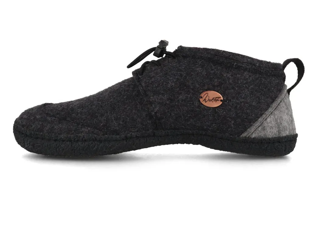 WoolFit Hand-felted Barefoot Slippers 'Nomad', dkgrey black