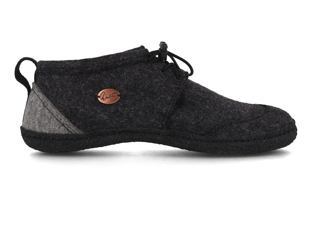 WoolFit Hand-felted Barefoot Slippers 'Nomad', dkgrey black