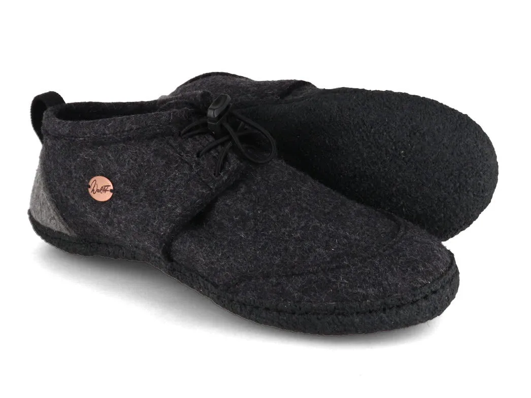 WoolFit Hand-felted Barefoot Slippers 'Nomad', dkgrey black